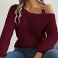 thumbnail image 4 of Lovskoo 2024 Sweaters for Women Trendy Casual Long Sleeve Off-The-Shoulder Solid Acrylic Tops Blouse Claret, 4 of 8