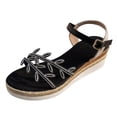 thumbnail image 5 of Rokment Womens Bling Leaves Platform Dressy Sandals Bridal Sparkling Rhinestones Elegant Open Toe Ankle Strap Espadrilles Wedge High Heels Dress Summer Shoes for Wedding Black Size 6.5, 5 of 6