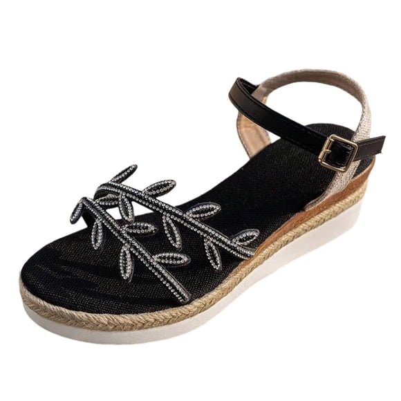 DXOUPM Sandals for Women Bohemian Rhinestone Fashion Wedge Heel Thick Sole Ladies Sandals Dressy