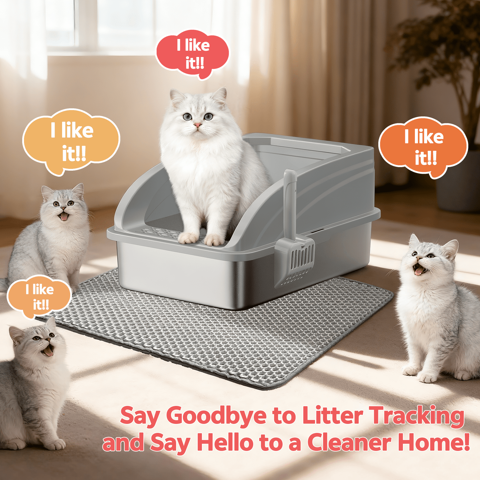 Stainless Steel Cat Litter Box,YUWENUS High Sided Cat Litter Box Metal Litter Pan with Lid Large Litter Box with Scoop, Dark Gray