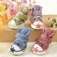 thumbnail image 6 of Waterproof 4pcs/set Wear-resisting Autumn Winter Outdoor Anti-slip Casual Style Pet Denim Shoes Pet Booties Puppy Sneaker Dog Shoes PURPLE 3, 6 of 8