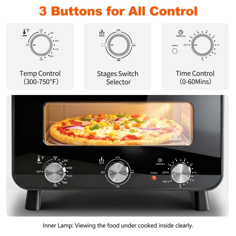 Gianna Pizza Oven Indoor, 1600W Electric Pizza Oven Fast Heating, 4 Modes Pizza Maker for 12 Inches, with Pizza Stone & Spatula, Upper-Bottom Independent Heating Temperature Control