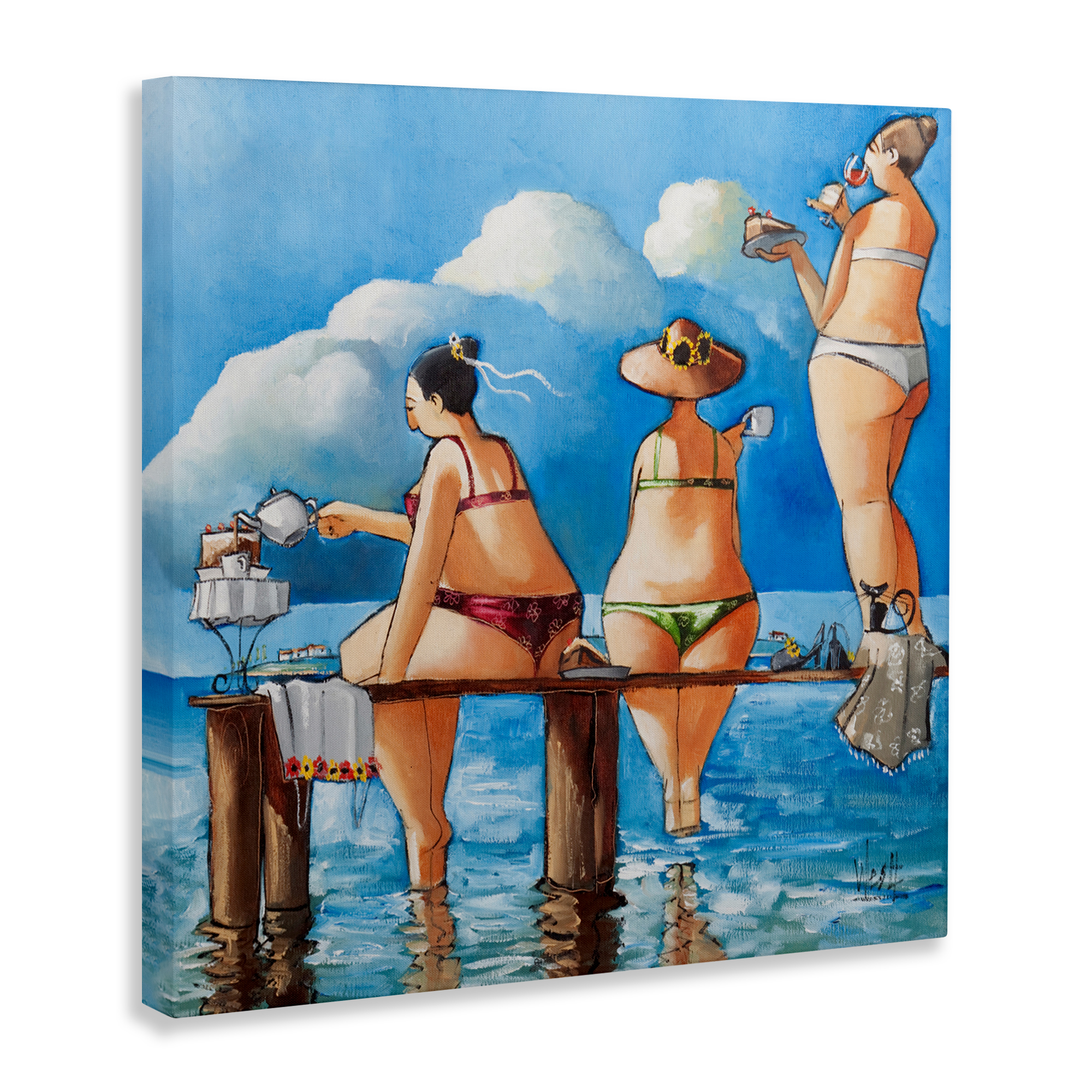 Tea Break On The Jetty Canvas Wall Art, design by Ronald West