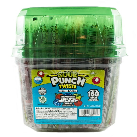 Sour Punch Twists, Assorted Flavors, 3.90lb Jar