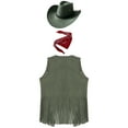 thumbnail image 4 of TiaoBug Men's 3Pcs Faux Suede Western Cowboy Vest Fringe Hippie Costume Waistcoat with Bandanna And Hat Army Green M, 4 of 5