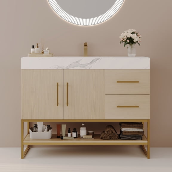 36" Bathroom Vanity with Sink, Freestanding Bathroom Storage Vanity Cabinet with 2 Soft Closing Doors, 2 Drawers and Storage Shelf, Wood
