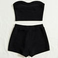 thumbnail image 2 of Women's Knitted 2 Piece Outfit Ribbed Crop Top Sleeveless Bandeau Tube Tops and Track Shorts Set, 2 of 5