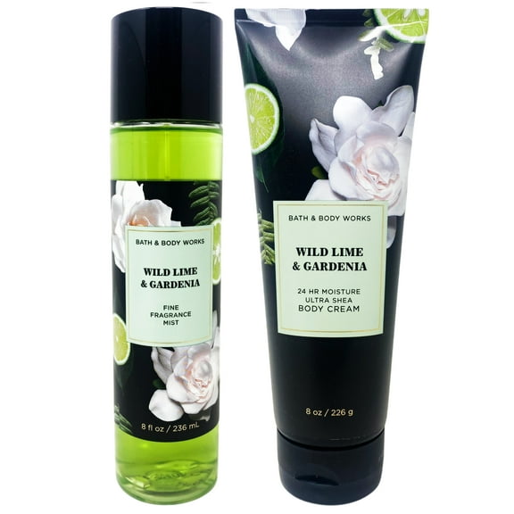 Bath and Body Works Wild Lime & Gardenia Duo - Fine Fragrance Mist - Body Cream - Full Size