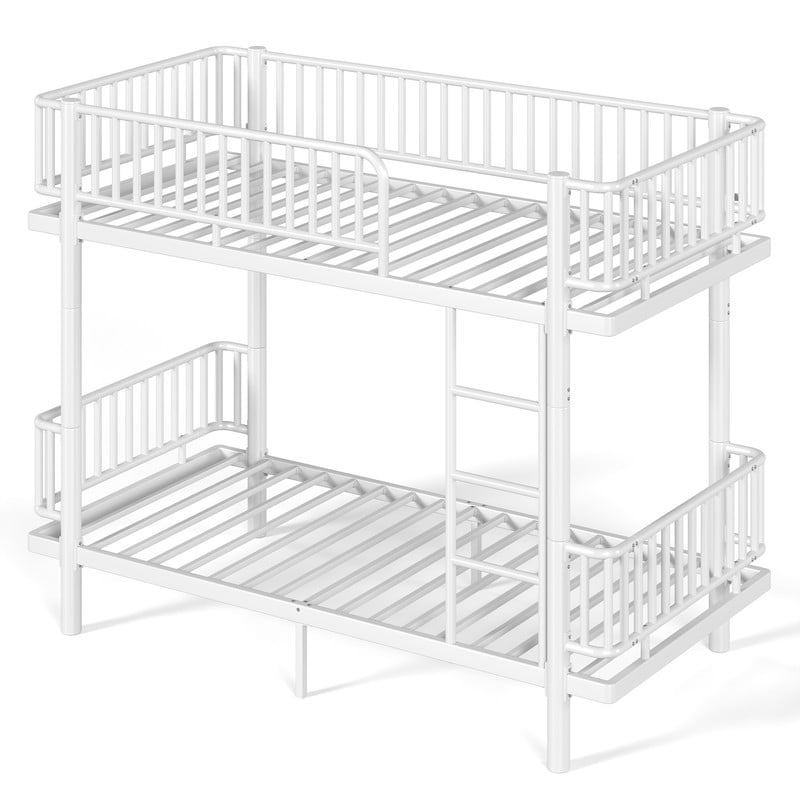 Twin XL-over-Twin XL Teens Bunk Bed Can Transformed into 2 Platform Beds, Metal Kids Bed Frame with Round-Pipe, Ladder & Guardrails
