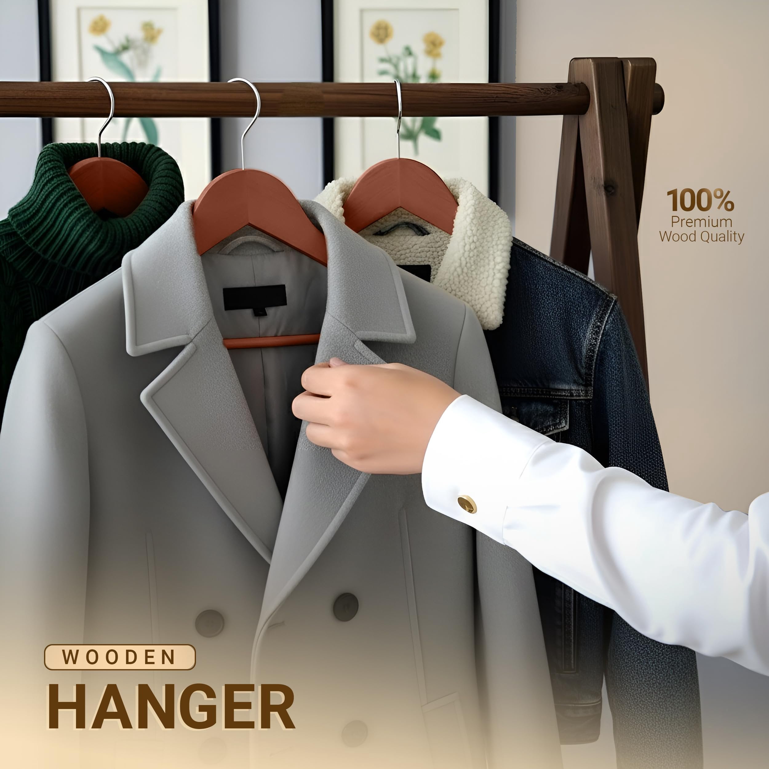 Utopia Home Premium Wooden Hangers 20 Pack - Durable & Slim Coat Hanger - Suit Hanger with 360-Degree Rotatable Hook - Wood Hangers with Shoulder Grooves (Cherry Color)