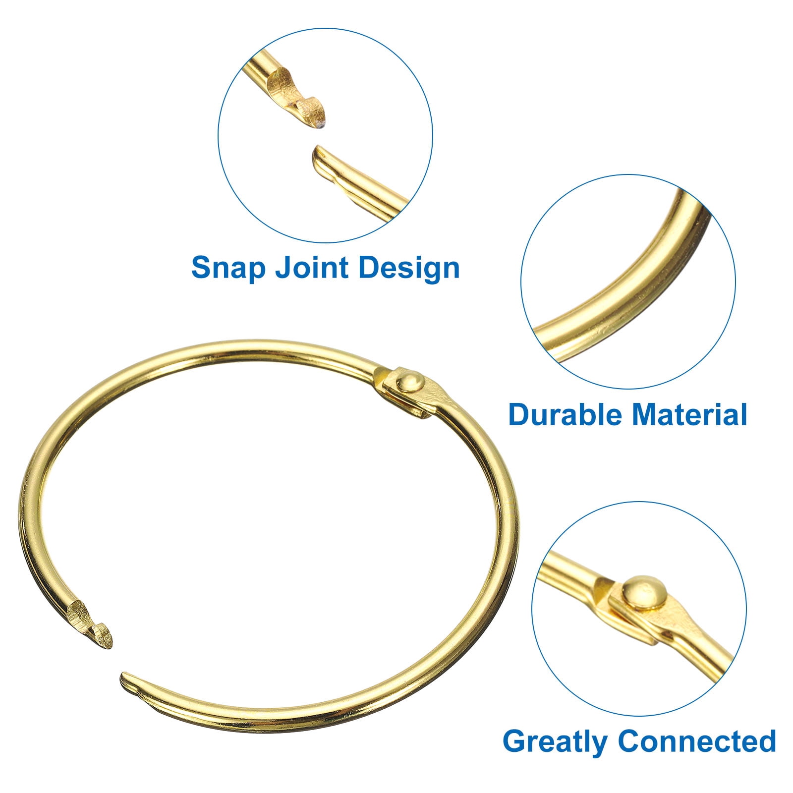 Unique Bargains Shower Curtain Rings Round Snap Hooks Glide for Shower Rods 1.5in Gold