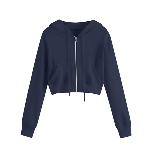 Crop Hoodies for Women Zipper Up Plus Size S-5X Fleece Lined Sweatshirts Coats Girls Casual Solid Long Sleeve Hooded Jackets with Pockets
