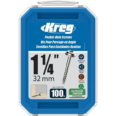 Kreg SML-C125S5-100 305 Stainless Steel Pocket Screws - 1-1/4", #8 Coarse, Washer-Head, 100ct