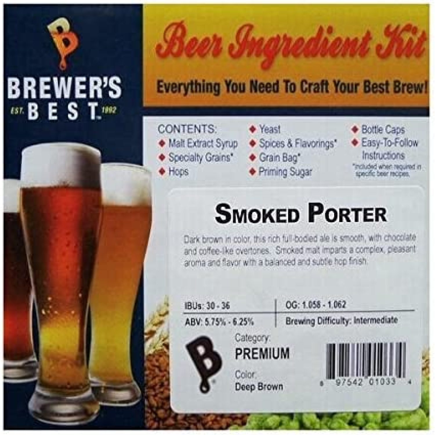 Smoked Porter Homebrew Beer Ingredient Kit by Brewer's Best, Contents