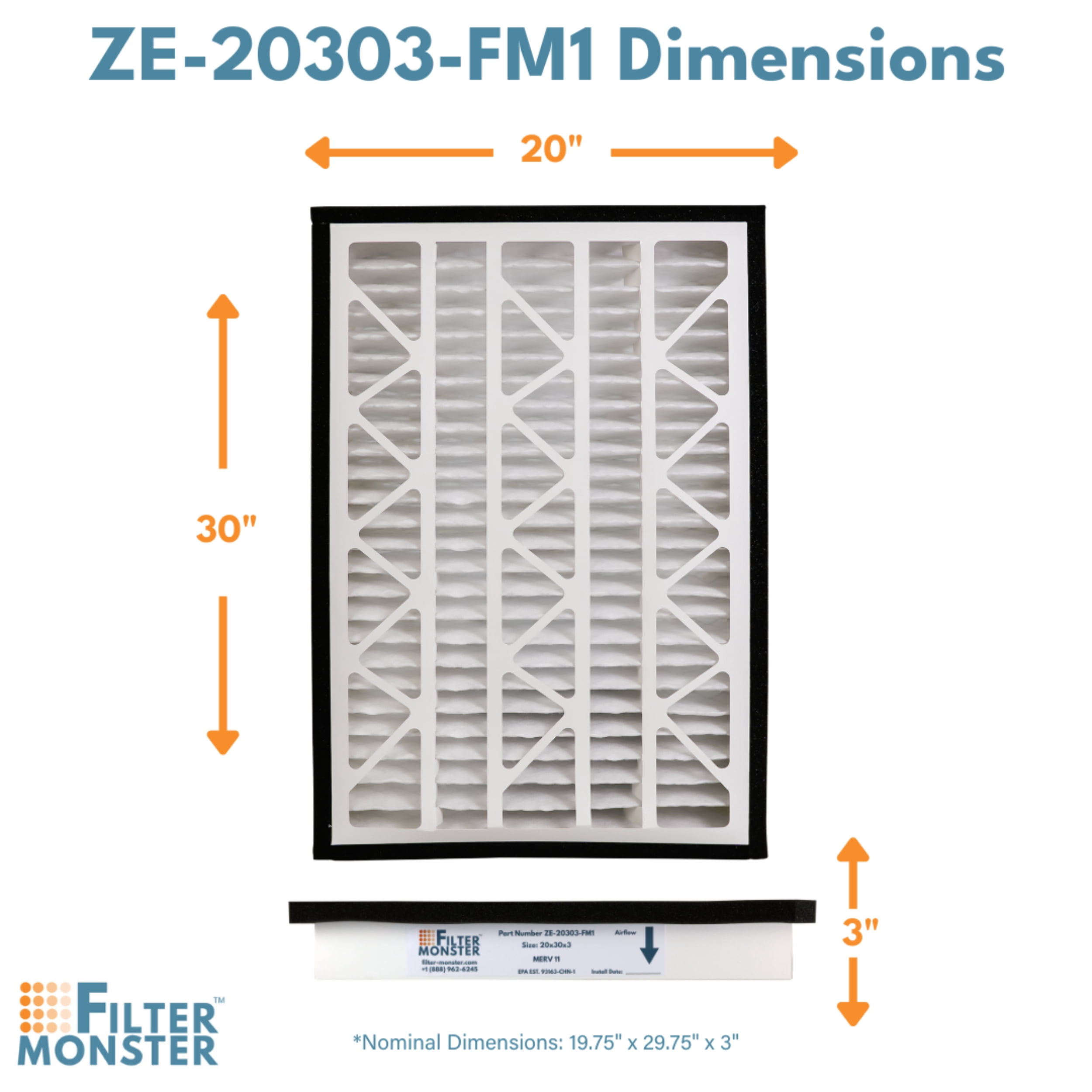 Filter Monster - Replacement for Zephyr VGF Series 20x30x3 Whole Home Return Air Grille Filter, 2-Filter Replacement Bundle