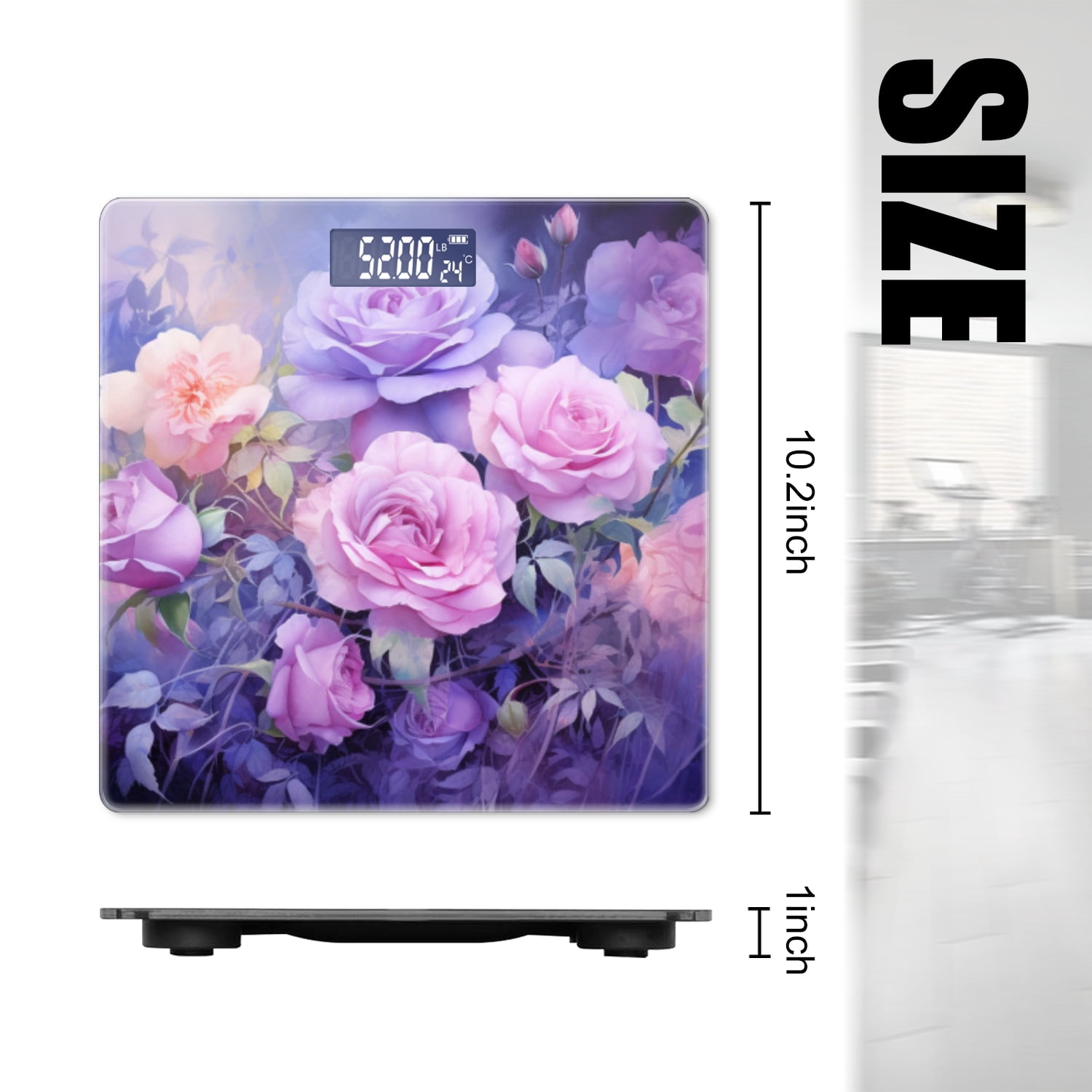 High Precision Body Weight Scale Smart Bathroom Scales with Large LCD Display(400lbs),Decorative for Bedroom-Oil Painting Of Arrangement Of Pink And Purple Roses