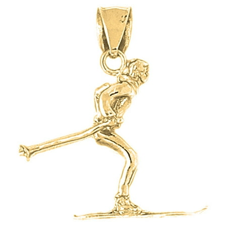 10K Yellow Gold 3D Skier Pendant - 31 mm
