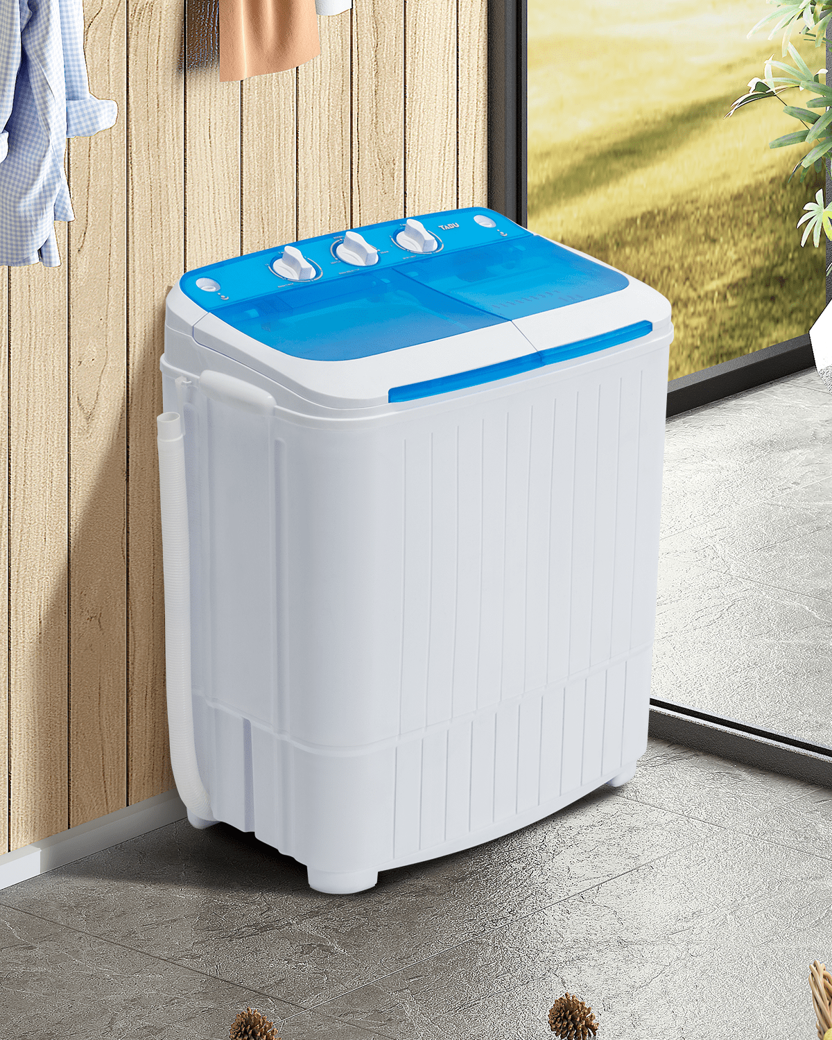 TABU 16.5lbs Portable Washing Machine, Electric Twin Tub Wash&Spin Combo,Semi-Automatic Washer,White&Blue