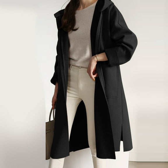 "Aayomet Coats For Women Fashion Women's Trench Coat Double- Classic Lapel Overcoat Belted Slim Outerwear Coat with Detachable Hood,Black M"
