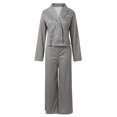 thumbnail image 7 of Unir Womens Plaid Pant Suit 2 Piece Outfits, Notched Collar Cropped Blazer & Relaxed Wide Leg Pants Wrinkle Resistant Polyester Casual Business Sets Coffee Grey S-XXXL True To Size, 7 of 7