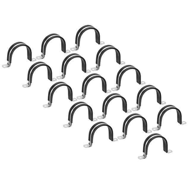 Unique Bargains 16Pack 1-7/8' Cable Clamp U Shape Stainless Steel Rubber Cushioned Pipe Strap