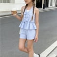 thumbnail image 2 of Purcolt Short Sets for Womens Summer Stripes Two Piece Set Casual Halter Ruffle Trim Top and Elastic Waist Shorts for Beach Travel Vacation, 2 of 9
