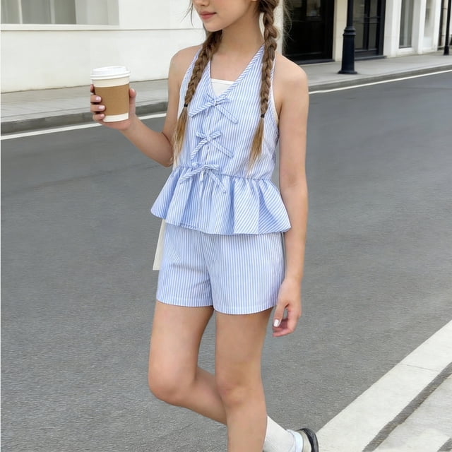 Conjuntos de camiseta sin mangas con cuello en V para niños, conjunto de dos piezas de camiseta sin mangas y vaqueros de verano para niños, camiseta de poliéster para niños