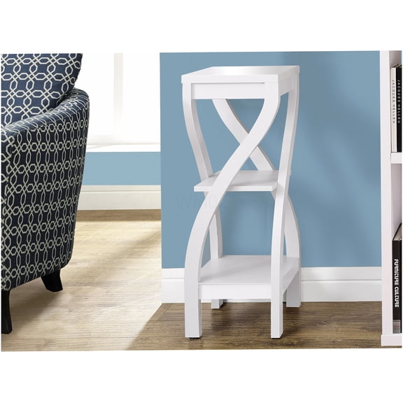 White Modern 3-Tier Square Accent Table with Storage Shelves, Small End Table for Living Room, Bedroom, Hallway