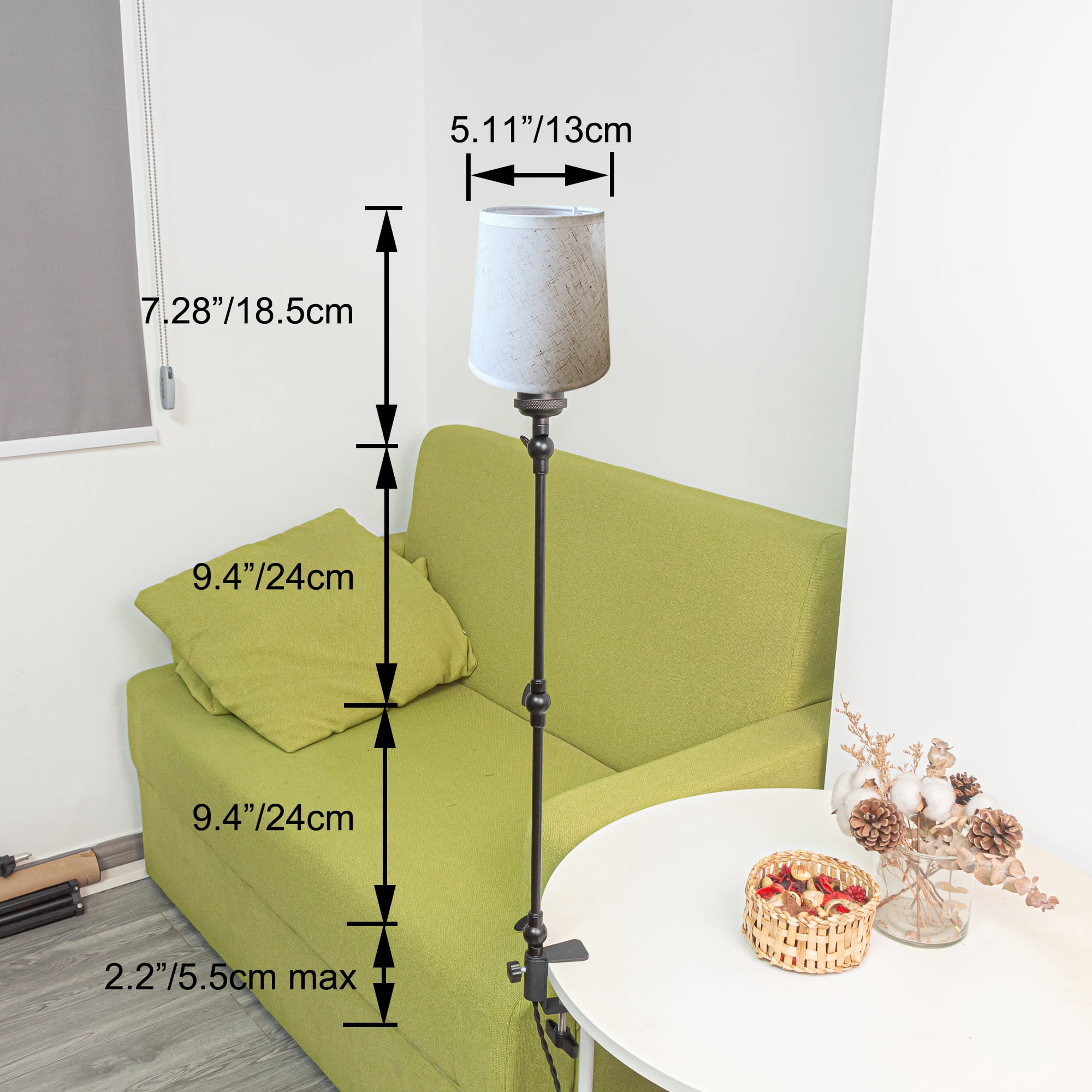 Kiven Plug-in Modern Clip-on Desk Lamp, 1-Light Nordic Nightstand Lamp with Flexible Arm, Beige Drum Fabric Lampshade, 8.2FT Plug in Cord, Decorative Clamp Lamp for Office Home Bookshelf Bedside