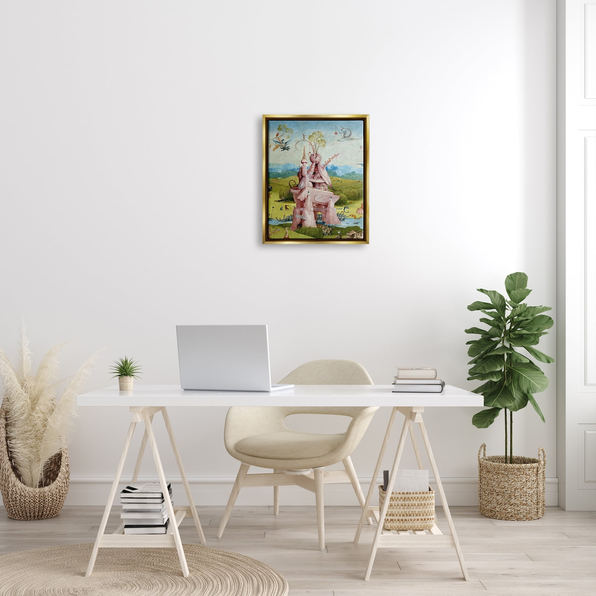 Stupell Industries Garden of Earthly Delights Left Panel Detail Hieronymus Bosch Painting Painting Metallic Gold Floating Framed Canvas Print Wall Art, Design by one1000paintings