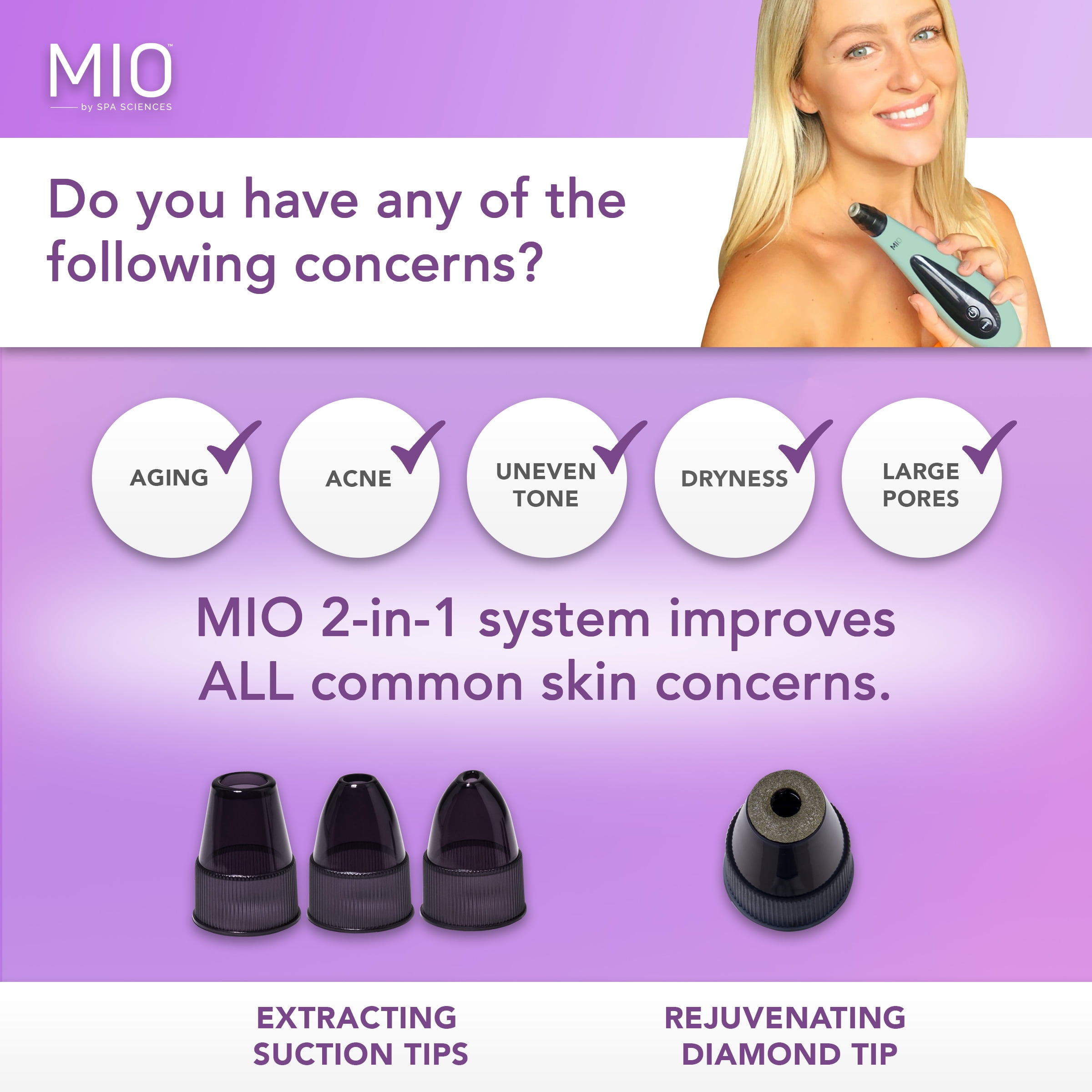 Spa Sciences MIO: Deluxe Diamond Tip Microdermabrasion Rechargeable Device,  Advanced Exfoliator & Pore Extractor - Walmart.com