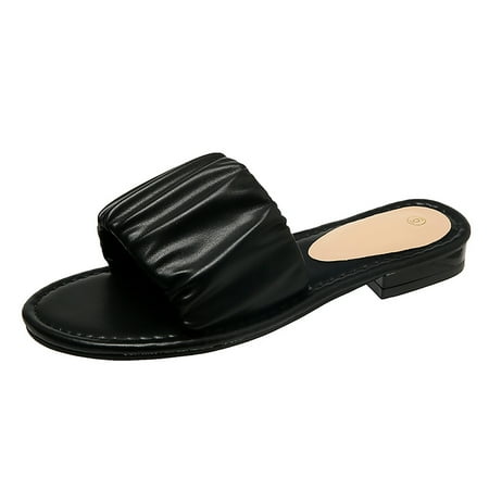 

Entyinea Womens Flat Sandals Cut Out Open Toe Flat Sandals Summer Casual Slip On Slide Sandal Black 7