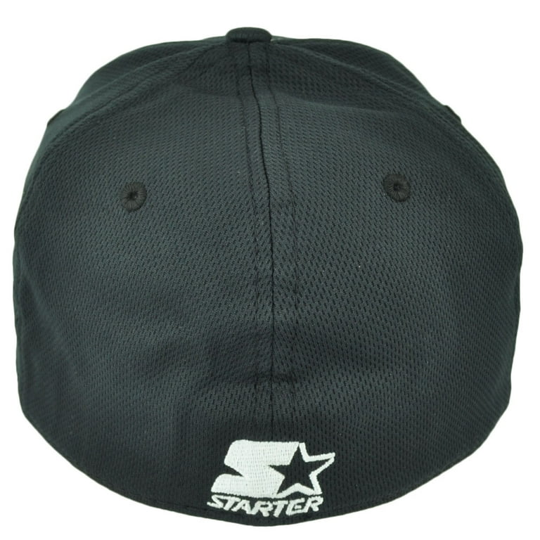 White Starter Brand Cap Stretch Black Hat Large Headgear Fit Flex Medium Logo