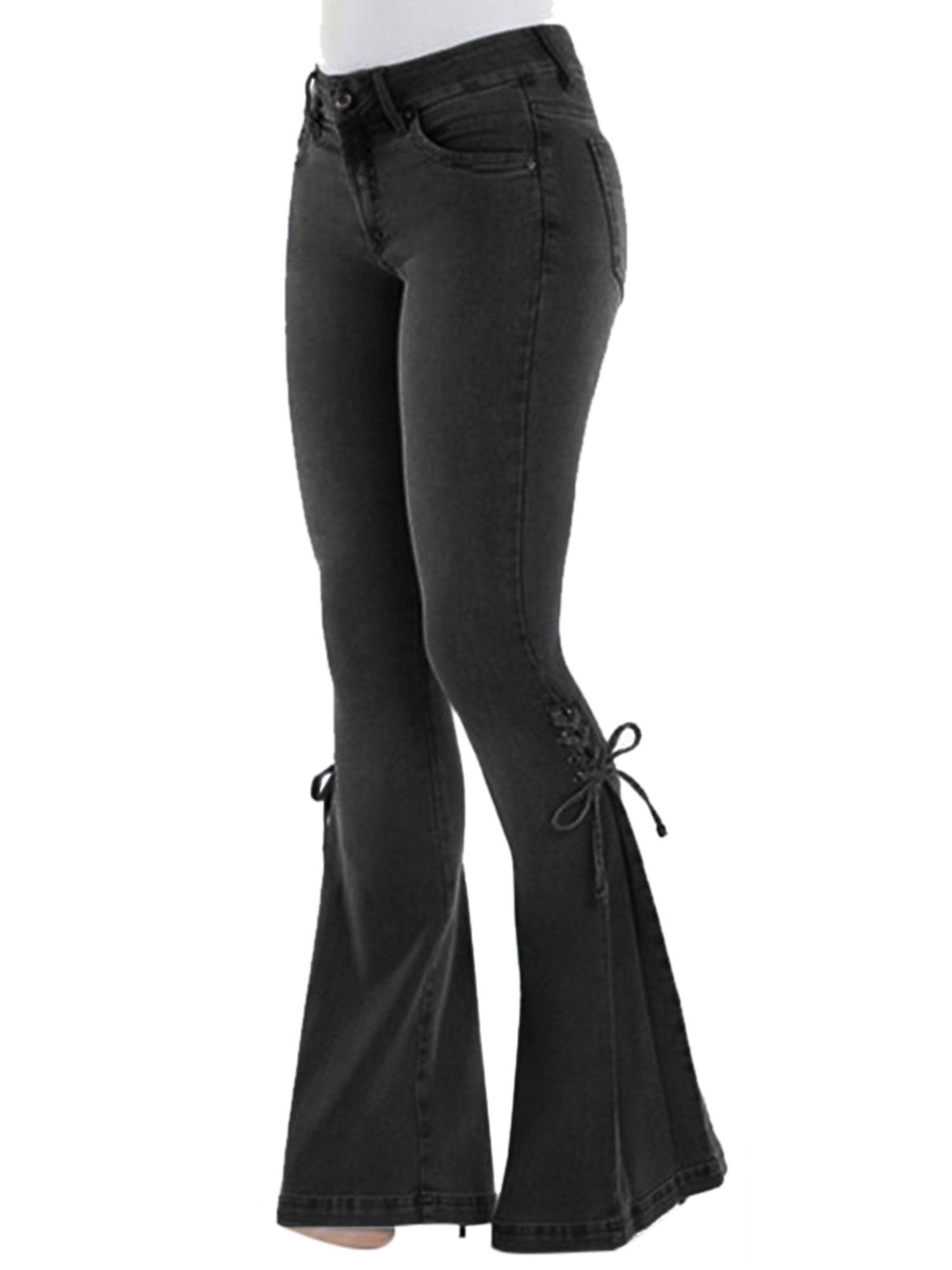 Sexy Dance Womens Vintage High Waisted Flared Bell Bottom Jeans Trendy Stretch Denim Pants
