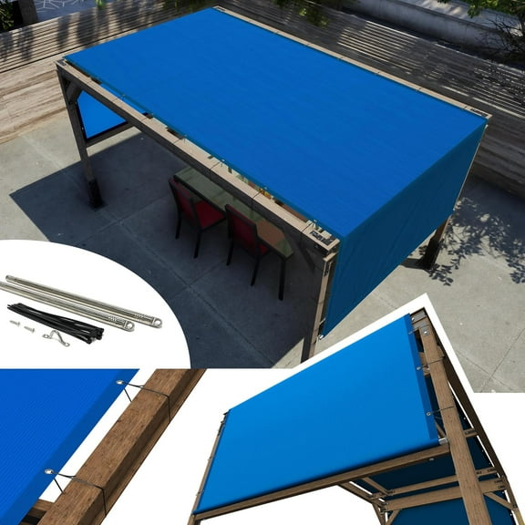 Amgo 4' W x 11' L Blue Pergola UPF50 Sun Shade Canopy Replacement Cover with Stainless Steel Weighted Rods, 95% UV Blockage, Commercial Grade 260 GSM for Outdoor Patio (We Make Custom Size)