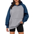 thumbnail image 2 of Jinhomg Women's Oversized Y2K Hoodie Trendy Color Block Raglan Sleeve Sweatshirts Casual Comfy Thin Fleece Boyfriend Hooded Pullover Pullover with Kangaroo Pocket Lightening Deals Blue L, 2 of 6