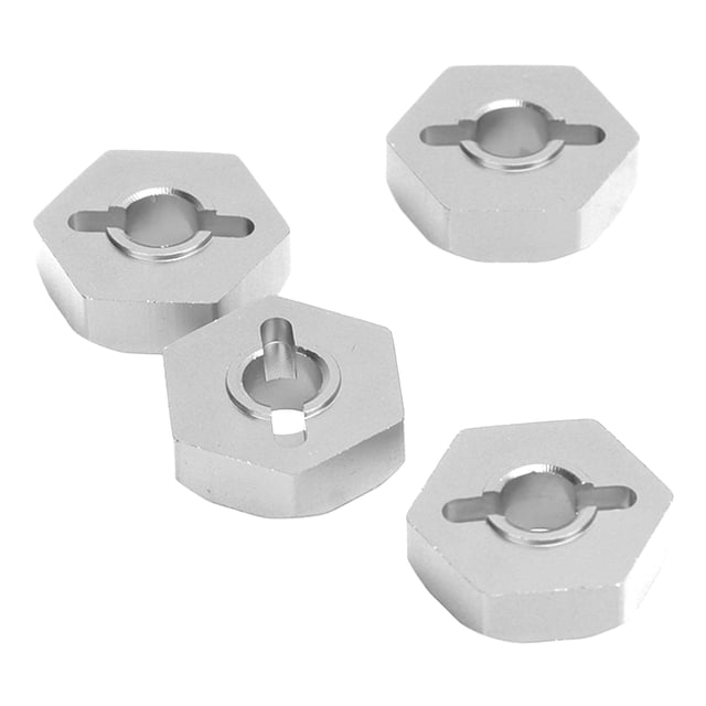 Adaptadores de bujes de rueda hexagonales de aleación de aluminio de 4 Uds. De 12mm con pasadores de eje para piezas de coche TRAXXAS 1/16 RC plateados