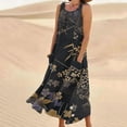 thumbnail image 1 of LSLJS Robe Longue Sans Manches en Coton et Lin à Col Rond Imprimé avec Poche, Robe d'Été de Plage, 1 of 5