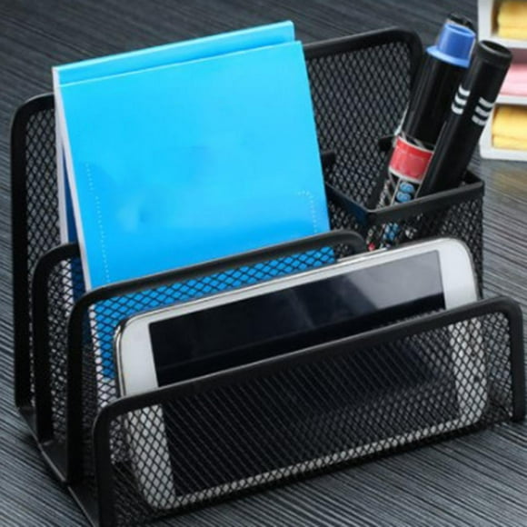 Organizador de escritorio de malla metálica de 1 pieza, papel para cartas, almacenamiento de , soporte para revistas, estante para cartas - Negro Macarena Estante de archivo