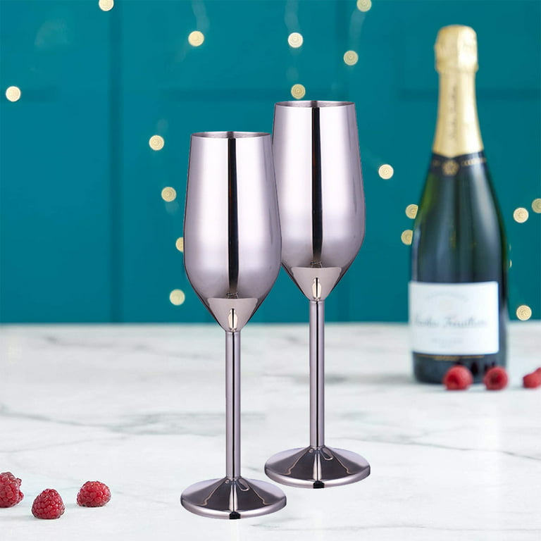 Champagne Flutes, Set of 2 , Stainless Steel Shatterproof Champagne Coupes  for Indoor & Outdoor Use 