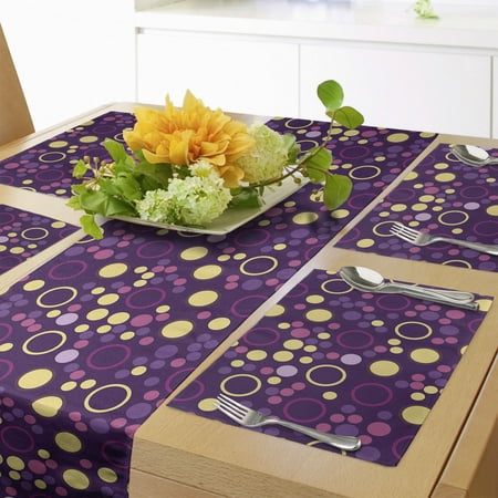 

Abstract Table Runner & Placemats Contemporary Pattern of Circles and Polka Dots Set for Dining Table Decor Placemat 4 pcs + Runner 12 x72 Purple Brown by Ambesonne