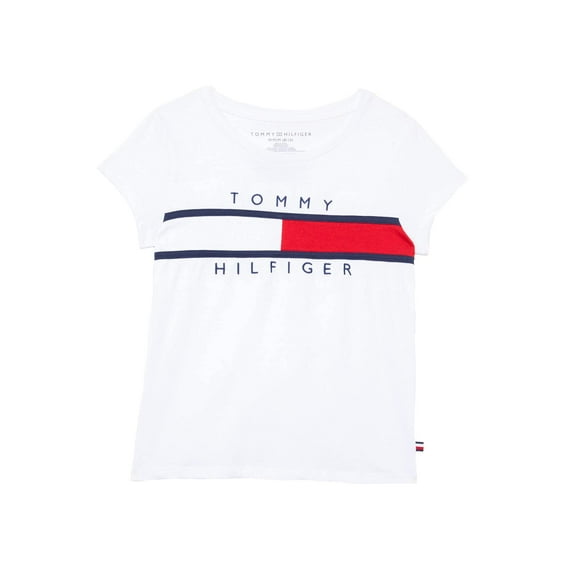 Camiseta Tommy Hilfiger con diseño de bandera blanca para niña, talla M (8-10)