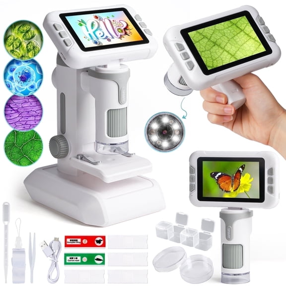 Beefunni Kids Digital Microscope with 4-Inch Screen, STEM Educational Science Kit, Portable Learning Toy for Boys & Girls Ages 6–12