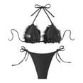 thumbnail image 5 of MIXUE Swim Suits for Women Solid Color 2 Piece Tie Fuzzy Triangle Thong Bikini Sets for Women Pool Party Swimwears Bathing Suits,Black,M, 5 of 6