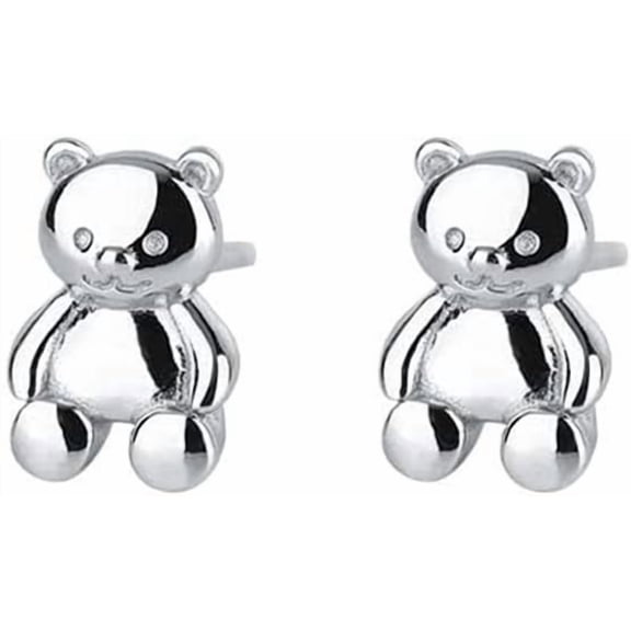 Cute Bear Small Stud Earrings 999 Sterling Silver for Women Lovely Animal Tiny Cartilage Tragus Earring Studs Statement Post Fashion Jewelry Gifts Hypoallergenic Daughter BFF