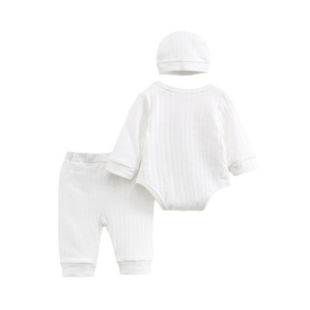 

Newborn Baby Outfits Solid 3 Piece Set with Baby Bodysuit Pants and Hat 68