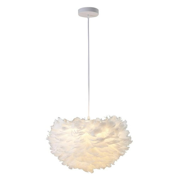 Bethel International Chandelier White Iron & Feather