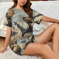thumbnail image 4 of Fuzoiu Wood Grain Shark Print Women's Short-Sleeved Pajama Set,Lounge Sleepwear Set,Womens Pajama Sets 2 Piece,Button-Up Top and Shorts with Pockets-XX-Large, 4 of 7