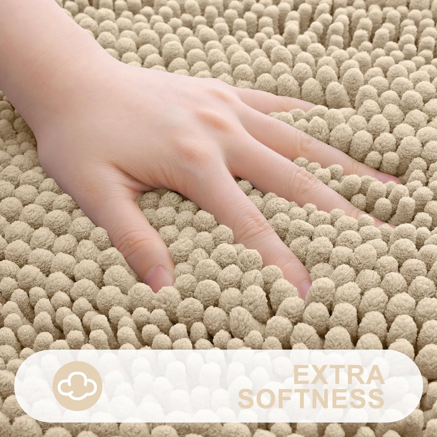 Chenille Striped Bathroom Rugs 24x16, Extra Thick and Absorbent Bath Rugs, Non-Slip Soft Plush Shaggy Bath Carpet, Machine Wash Dry, Bath Mats for Bathroom, Beige