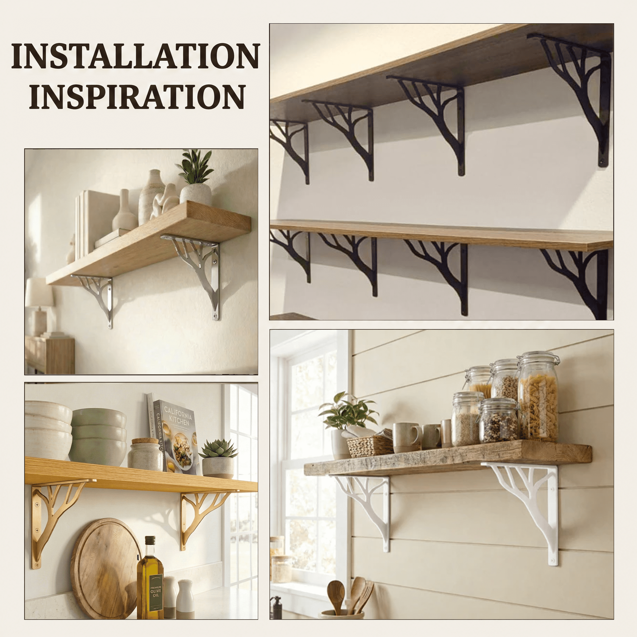 Rustic Tree Shelf L Brackets by Balin Designs (Chrome) for 6 inch - 8 inch Shelves - Heavy-Duty Decorative Metal Mantel Bracket Supports - Easy Installation with Included Hardware - Set of 4